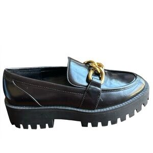 Mango Chunky Black Loafers with Gold Buckle EU 36 \ US 6